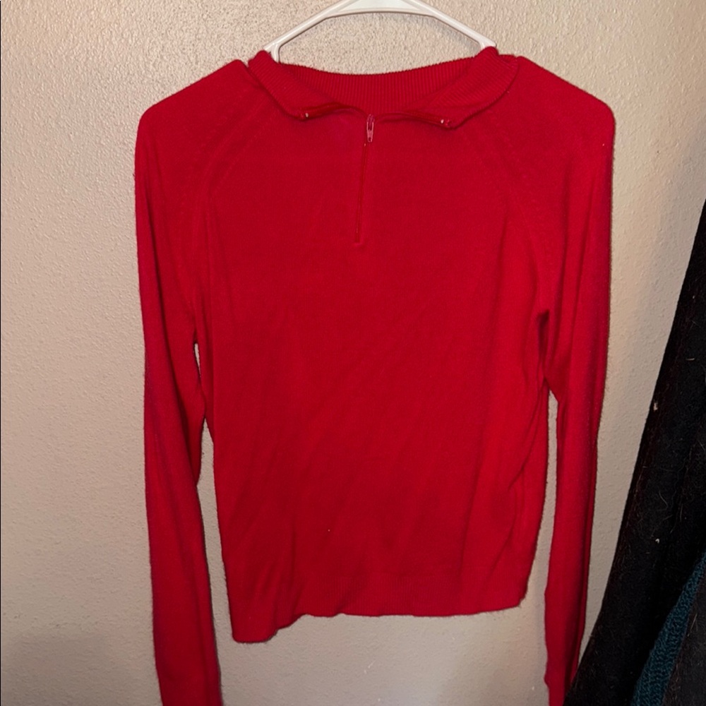 Red quarter zip sweater